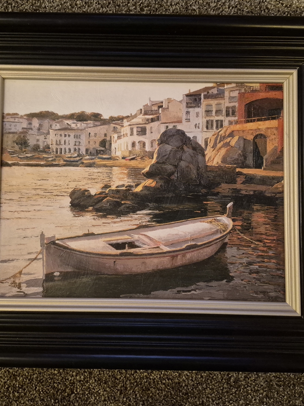 Coastal Rowboat Wall Art Print in Beige and Brown